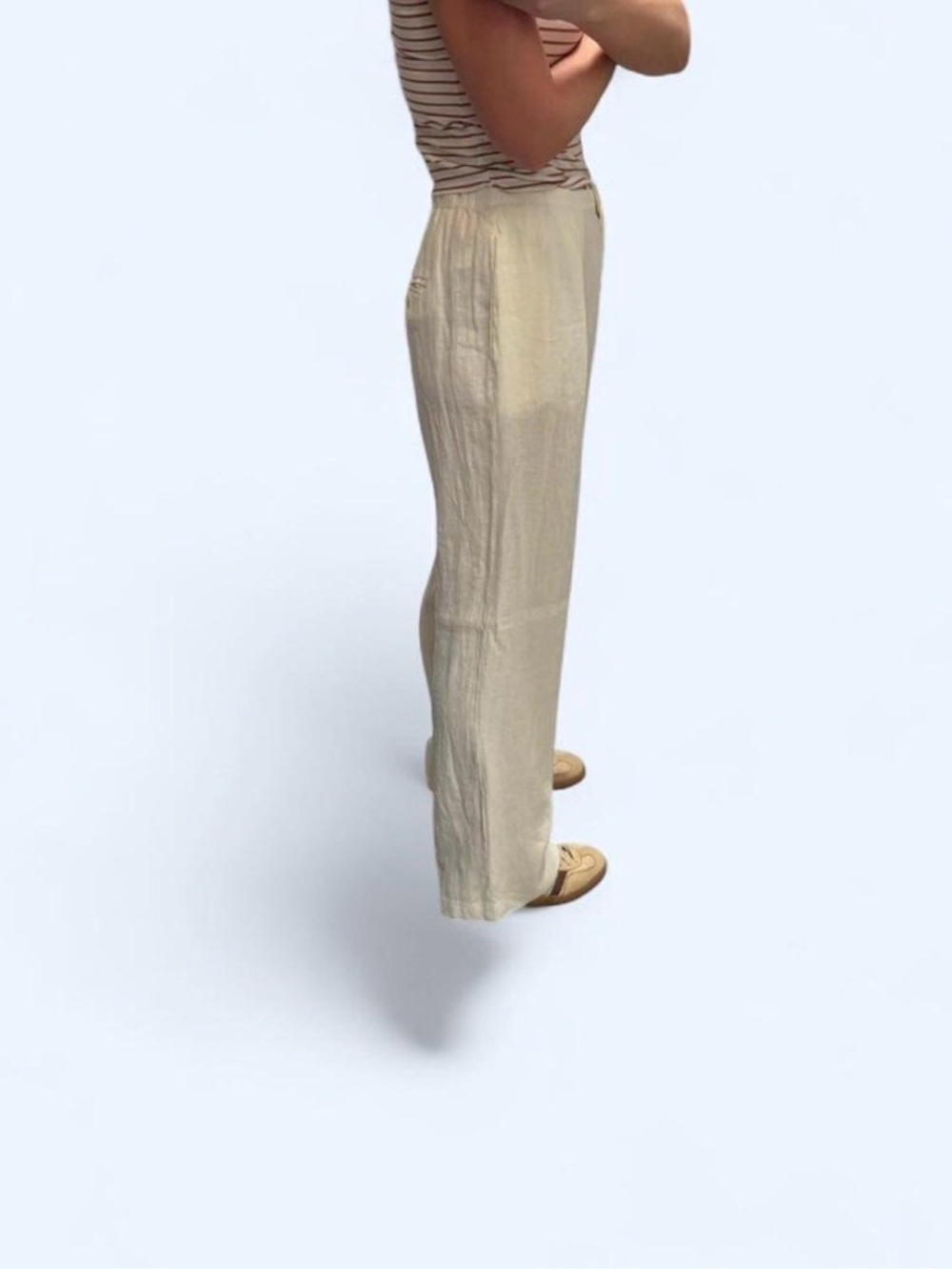 Free People Cream Wide-Leg Linen Trousers